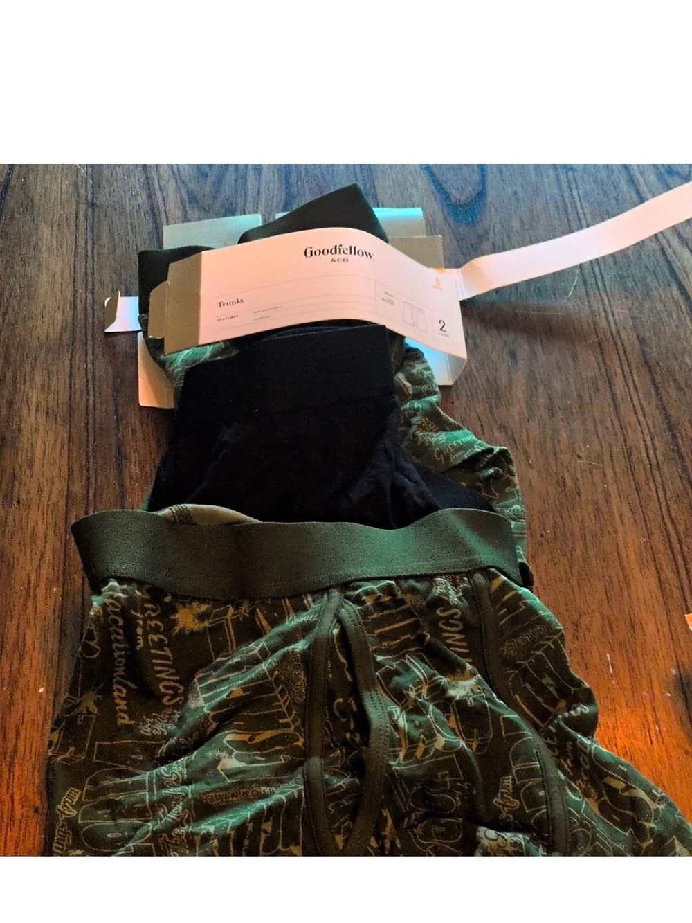 Goodfellow & Co Men's Trunks Underwear 3-Pack Size S Black/Green Graphic Tagless